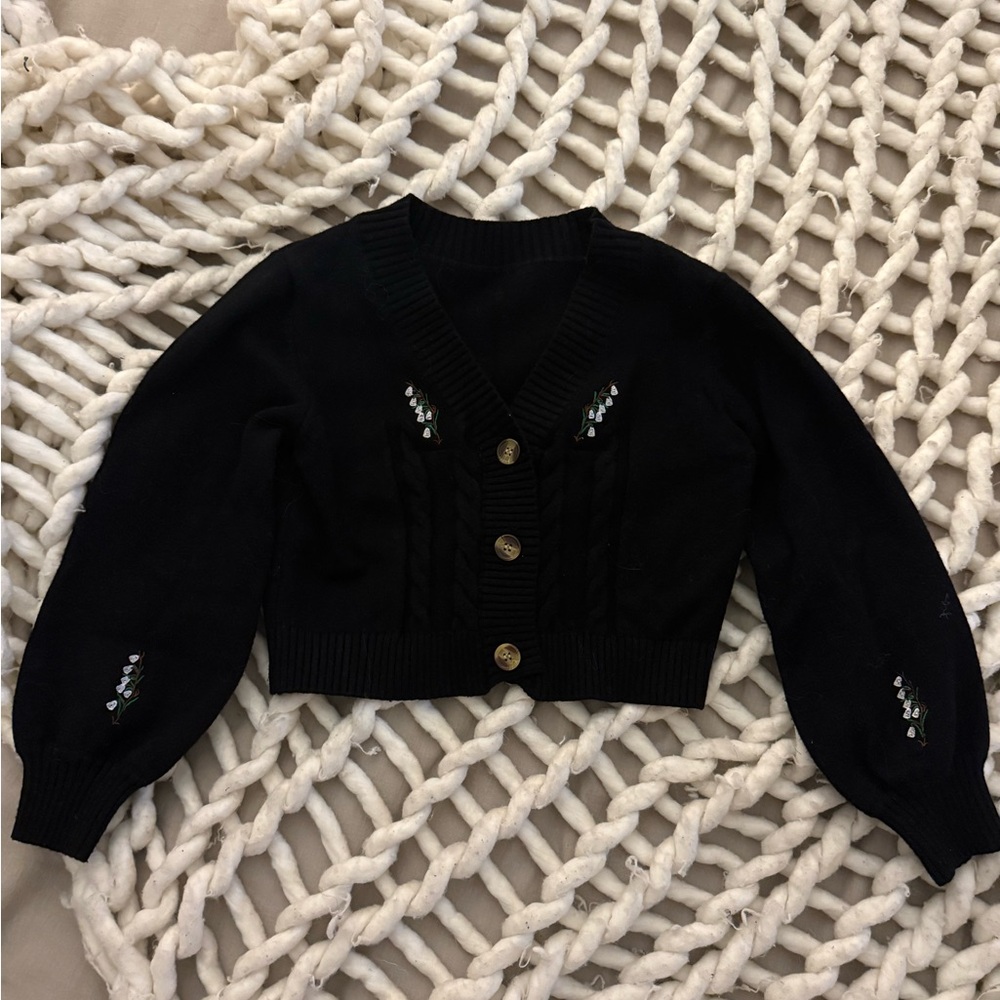 Black embroidered shrug cardigan